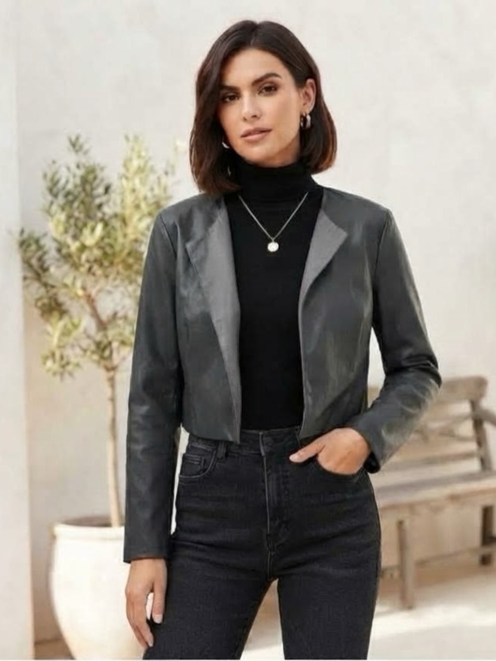 SHEIN Charcoal Grey Cropped Blazer